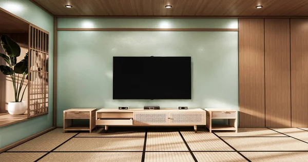 Cinema room minimal design Japanese style, mint room .3D rendering