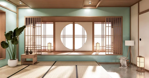 Mint Sala Mínima Estilo Japonês Design Renderização — Fotografia de Stock