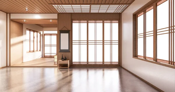 Diseño Estante Vivo Habitación Estilo Japonés Diseño Minimalista Renderizado —  Fotos de Stock