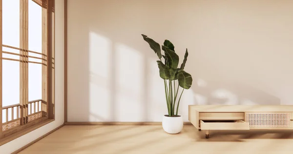 Armoire Bois Dans Une Pièce Vide Moderne Mur Blanc Sur — Photo