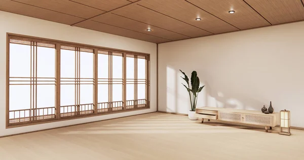 Ξύλινο Ντουλάπι Μοντέρνο Άδειο Δωμάτιο Και Λευκό Τοίχο Λευκό Πάτωμα — Φωτογραφία Αρχείου