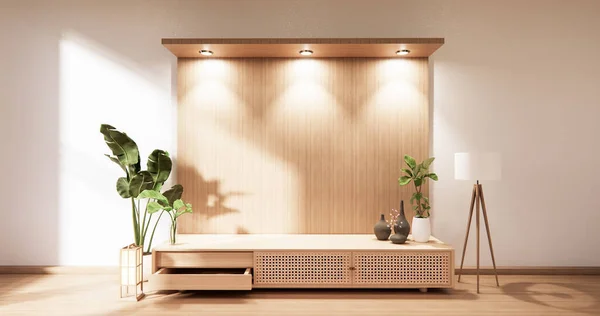Holzschrank Modernen Leeren Raum Und Weiße Wand Auf Weißem Boden — Stockfoto