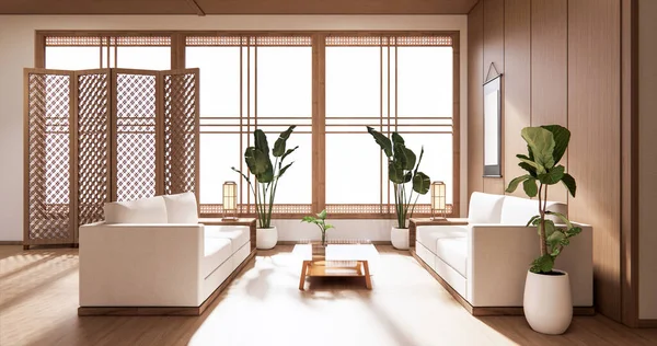 Design Intérieur Bois Zen Moderne Salon Japonais Style Rendu — Photo