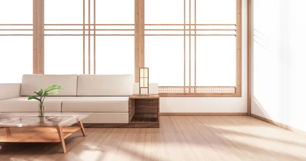 Dřevěný Design Interiéru Zen Moderní Obývací Pokoj Japonský Styl Vykreslování — Stock fotografie