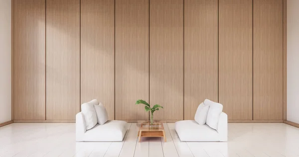 木制室内设计 禅式现代客厅日式 3D渲染 — 图库照片
