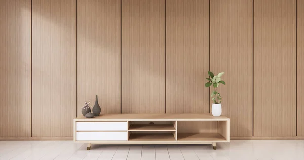 Cabinet Bois Vide Sur Salle Bois Tropical Style Rendu — Photo