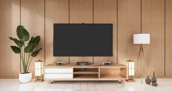 Fernseher Auf Leerem Wandhintergrund Und Wand Japanisches Design Auf Wohnzimmer — Stockfoto