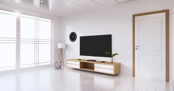 Cabinet Display White Room White Flooring Minimalist Japanese Living Room — Stock Photo, Image