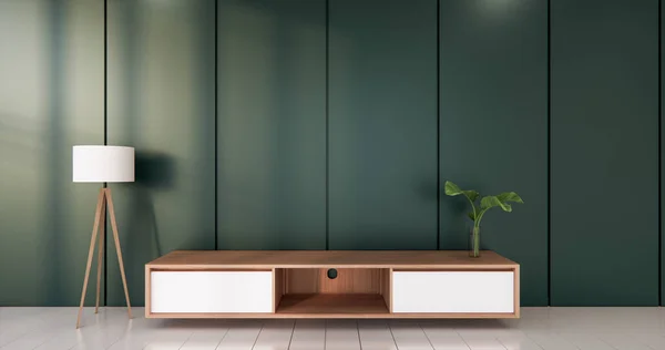 Zielony Pokój Biały Podłogi Minimalistyczny Japoński Salon Renderowanie — Zdjęcie stockowe