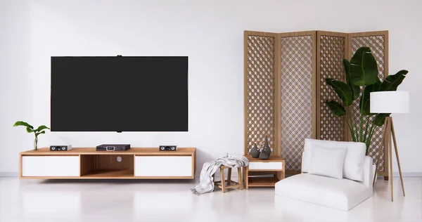 Witte Kamer Witte Vloeren Minimalistische Japanse Woonkamer Destructie — Stockfoto