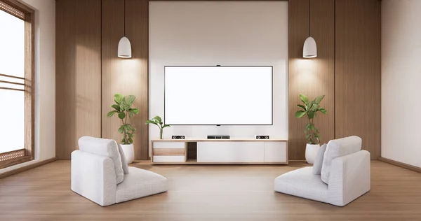 Mock Pantalla Del Gabinete Con Habitación Moderna Minimalista Blanco Renderizado —  Fotos de Stock