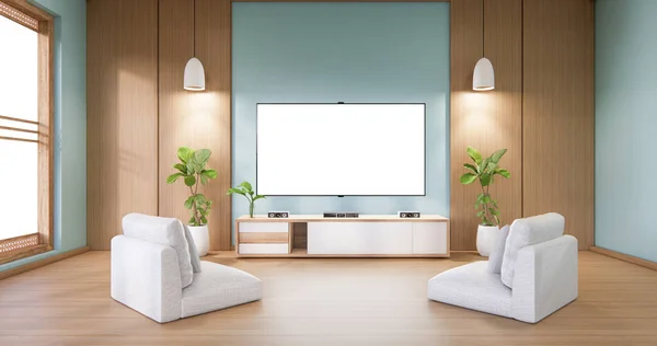 Exibição Armário Com Sala Moderna Minimalista Hortelã Renderização — Fotografia de Stock