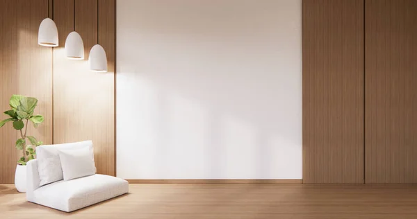 Prázdné Dřevěné Stěny Design Mini Pohovka Japonský Styl Vykreslování — Stock fotografie