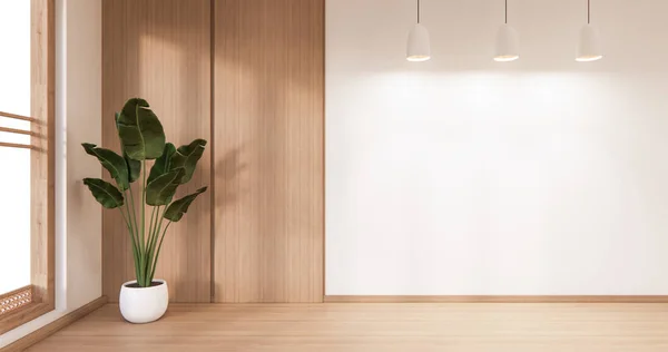 Leere Weiße Holzwand Auf Holzboden Innenausstattung Rendering — Stockfoto