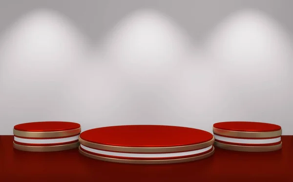 Red Podium Minimale Geometrie Witte Achtergrond Weergave — Stockfoto