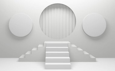 Ürün sunumu için podyum geometrik beyaz soyut. 3B görüntüleme