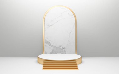 Beyaz podyum arka planda asgari düzeyde. 3B görüntüleme