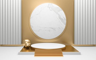 Beyaz podyum arka planda asgari düzeyde. 3B görüntüleme