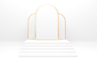 Beyaz podyum arka planda asgari düzeyde. 3B görüntüleme