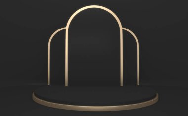 Ürün sunumu için siyah soyut ve podyum geometriği. 3B görüntüleme