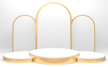 Beyaz podyum arka planda asgari düzeyde. 3B görüntüleme