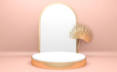Podyum gösterisi için pembe podyum minimalist maketi. 3B görüntüleme