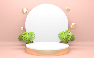 Podyum gösterisi için pembe podyum minimalist maketi. 3B görüntüleme