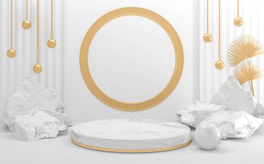 Beyaz podyum arka planda asgari düzeyde. 3B görüntüleme