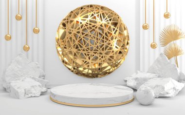 Beyaz podyum arka planda asgari düzeyde. 3B görüntüleme