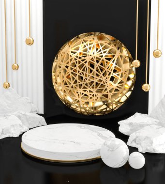 Ürün sunumu için podyum geometrik kaya taşları. 3B görüntüleme