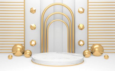 Beyaz podyum arka planda asgari düzeyde. 3B görüntüleme