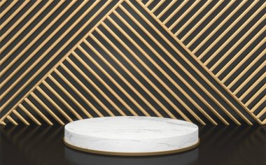 Ürün sunumu için siyah soyut ve podyum geometriği. 3B görüntüleme