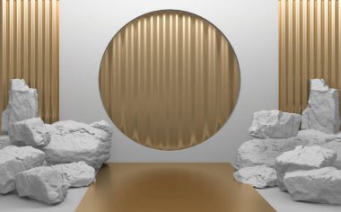 Beyaz Kaya, ürün sunumu için podyum geometrik taşları. 3B görüntüleme