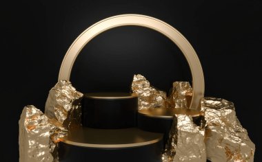 Ürün sunumu için podyum geometrik kaya taşları. 3B görüntüleme