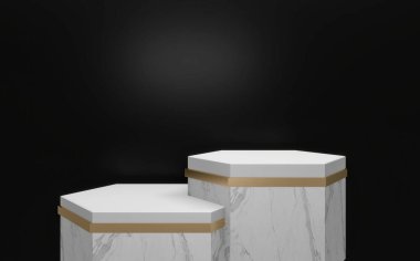 Ürün sunumu için siyah soyut ve podyum geometriği. 3B görüntüleme