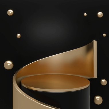 Ürün sunumu için siyah soyut ve podyum geometriği. 3B görüntüleme
