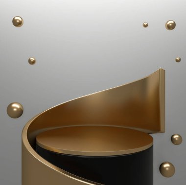 Ürün sunumu için siyah soyut ve podyum geometriği. 3B görüntüleme
