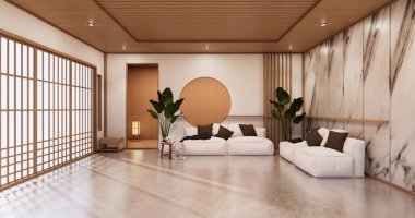 İç mekan. Tropikal tarzda. Duvar granit tasarımlı.