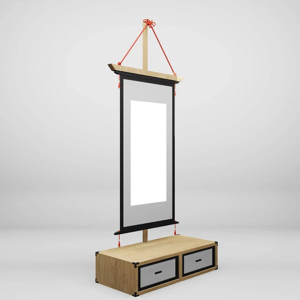 日本镜框在白色背景的橱柜上 3D渲染 — 图库照片