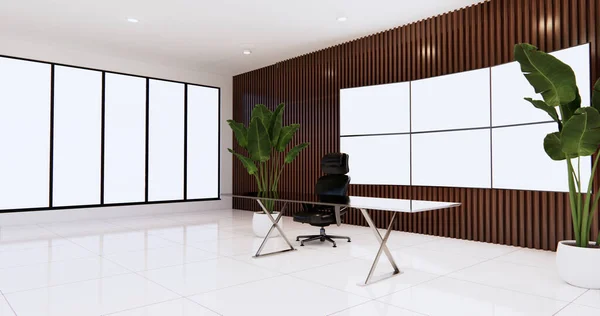 Ceo Kancelářský Design Velkým Monitorem Dřevěné Stěně Místnosti Stůl Šéf — Stock fotografie