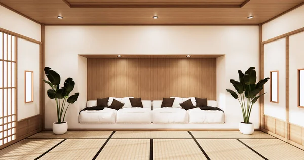 Interior Sala Estar Estilo Tropical Com Parede Design Renderização — Fotografia de Stock