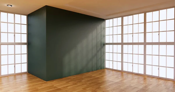 Kontor Interiör Mock Upp Panoramautsikt Kontor Japaner Stil Rendering — Stockfoto