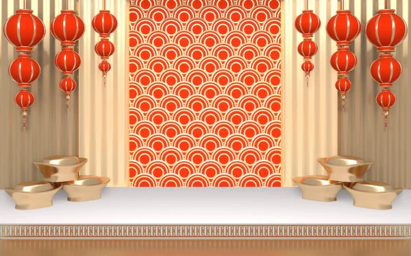 Kinesiskt Podium Minimal Geometrisk Podium Kinesisk Traditional Rendering — Stockfoto