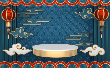 Yeşil Podyum Japon minimum geometrik 3D görüntüleme