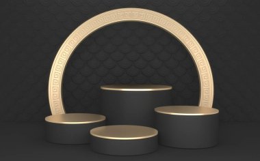 Siyah ve Altın Podyum, asgari geometrik, Karanlık stil, soyut 3D
