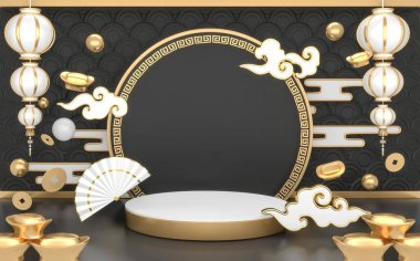 Siyah ve Altın Podyum, asgari geometrik, Karanlık stil, soyut 3D