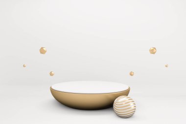 Altın Podyum minimal geometrik beyaz ve altın rengi soyut 3D çizim