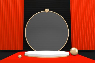 Kırmızı stil, podyum geometrik ürün sunumu. 3B görüntüleme