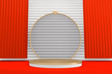 Kırmızı stil, podyum geometrik ürün sunumu. 3B görüntüleme