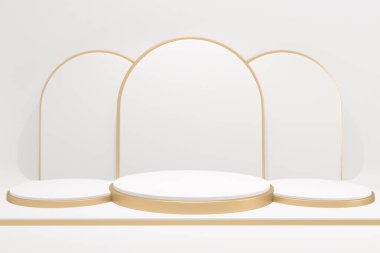 Beyaz podyum minimum tasarım ürünü sahnesi. 3d oluşturma